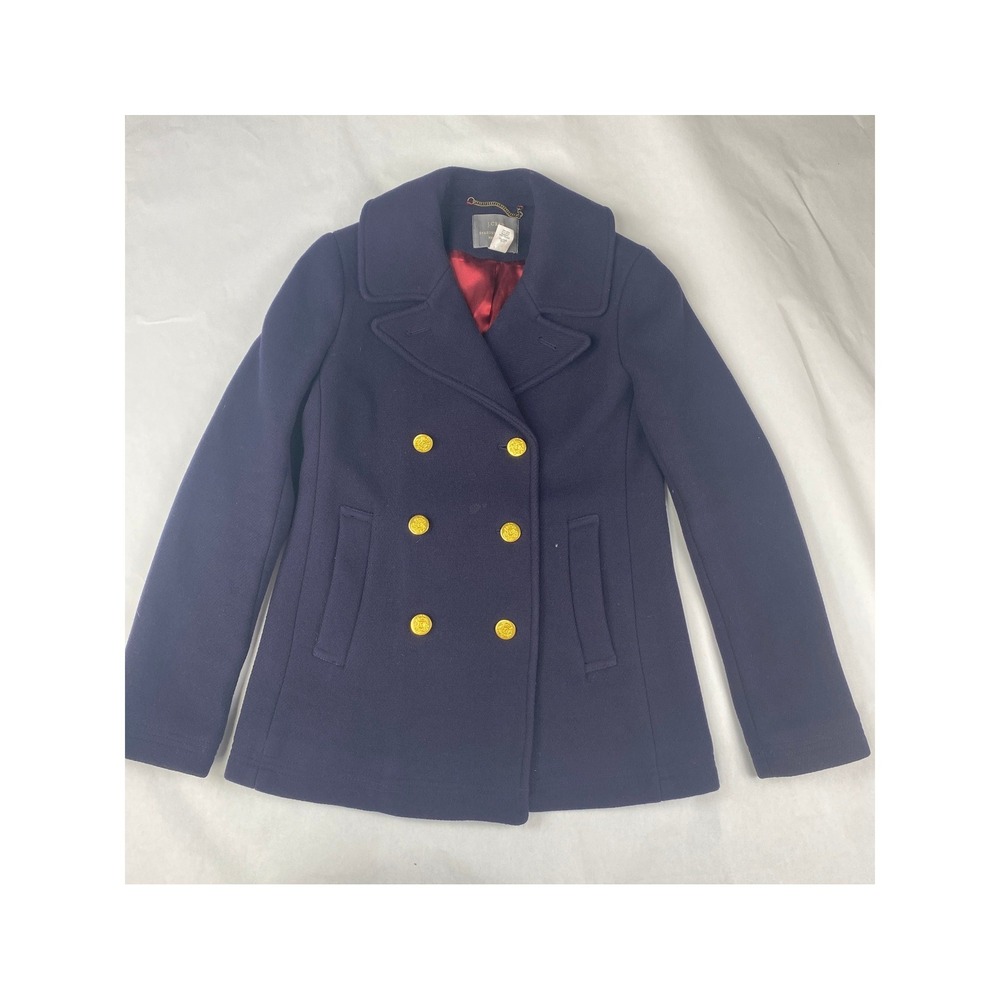 J. Crew Majesty Peacoat Women's Size 6 Navy Blue Stadium Cloth Wool Blend - Flaw